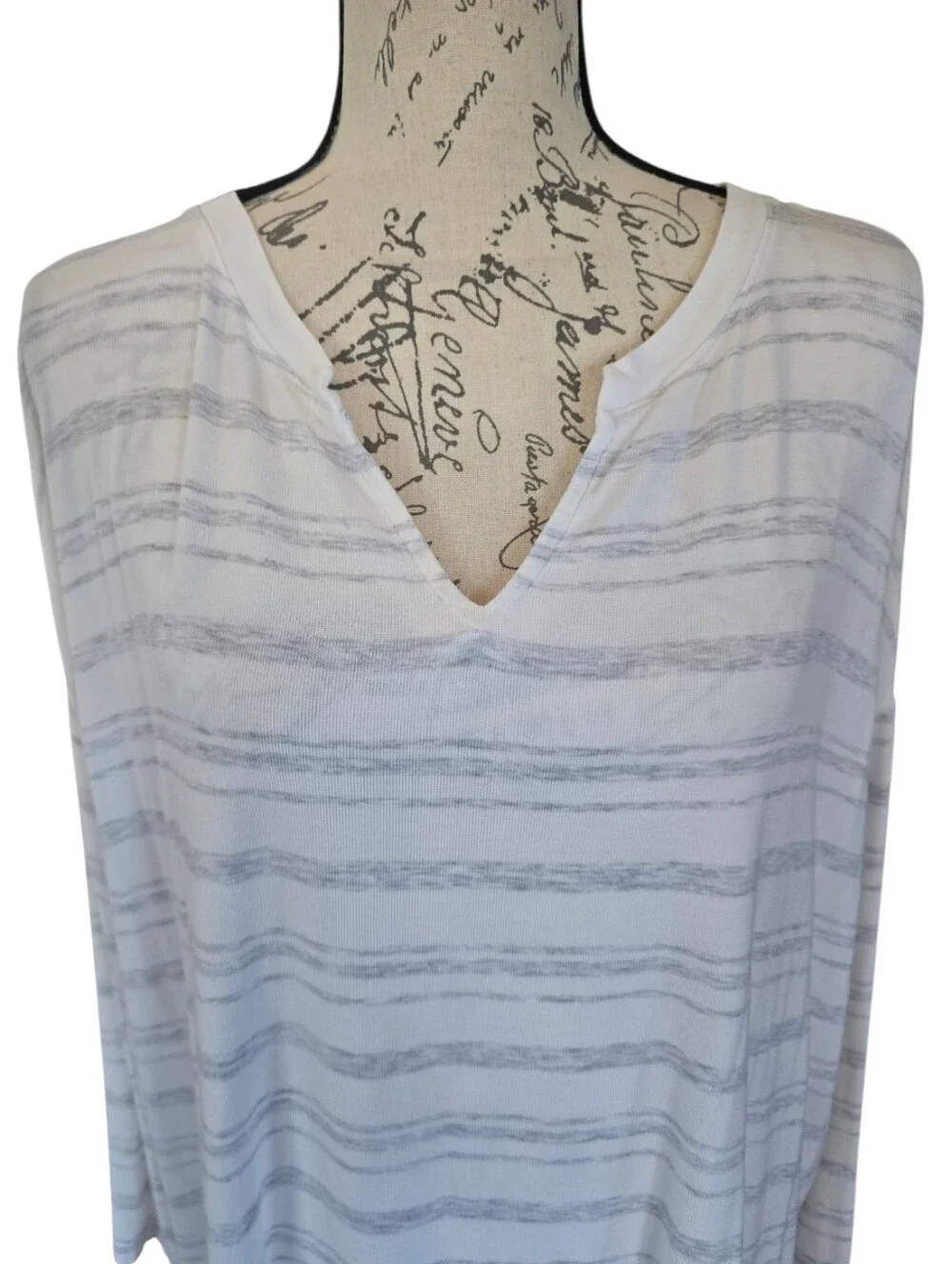 Cabi ATC Habit Tee Heather Gray White Stripe Long Sleeve Oversized Top M